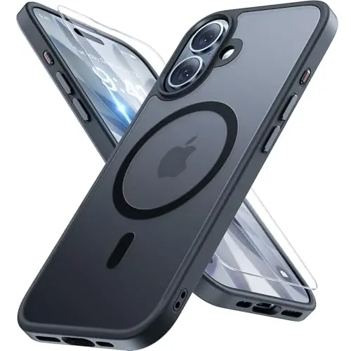Miracase Magnetic for Phone 17 Case (Compatible with MagSafe) with Screen Protector Military-Grade Protection, Anti-Fingerprint Translucent Matte Phone Cover for Phone 17 6.3 inch, Black - 1