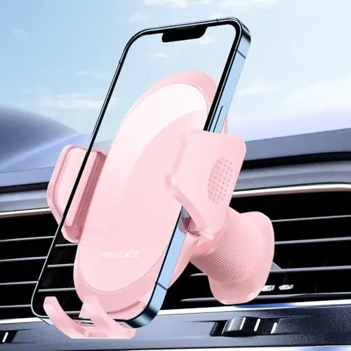 Miracase Phone Holders for Your Car with Metal Hook Clip, Cell Phone Mounts Air Vent Cell Phone Stand Car Mount, Universal Automobile Cradle Fit for iPhone Android and All Smartphones (Pink) - 1