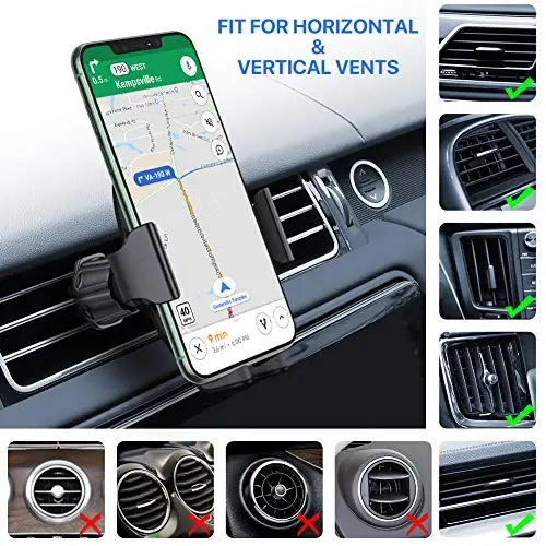 Miracase Phone Holders for Your Car with Metal Hook Clip, Air Vent Cell Phone Car Mount, Hands Free Universal Automobile Cradle Fit for iPhone Android and All Smartphones, Classic Black - 2
