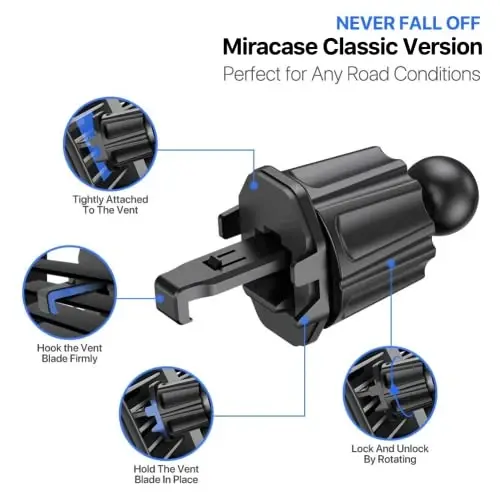 Miracase Phone Holders for Your Car with Metal Hook Clip, Air Vent Cell Phone Car Mount, Hands Free Universal Automobile Cradle Fit for iPhone Android and All Smartphones, Classic Black - 5