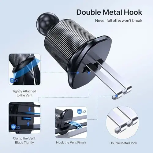 Miracase Phone Holders for Your Car with Metal Hook Clip, Air Vent Cell Phone Car Mount, Hands Free Universal Automobile Cradle Fit for iPhone Android and All Smartphones, Classic Black - 5