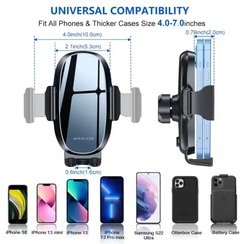 Miracase Phone Holders for Your Car with Metal Hook Clip, Air Vent Cell Phone Car Mount, Hands Free Universal Automobile Cradle Fit for iPhone Android and All Smartphones, Classic Black - 3