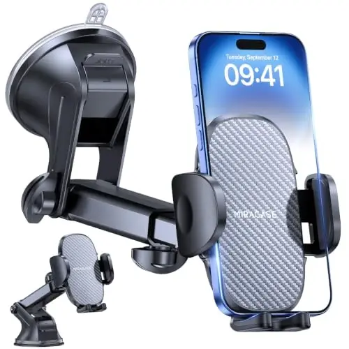 Miracase Phone Holders for Your Car Dashboard Windshield, [65+LBS Strongest Suction] Universal Long Arm Cell Phone Holder Automobile Cradle for iPhone 18 Pro Max 17 16 15 14 Android Garmin GPS - 1