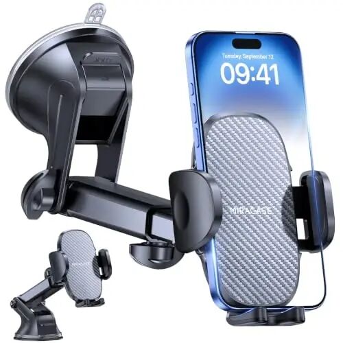 Miracase Phone Holders for Your Car Dashboard Windshield, [65+LBS Strongest Suction] Universal Long Arm Cell Phone Holder Automobile Cradle for iPhone 18 Pro Max 17 16 15 14 Android Garmin GPS - Miracase