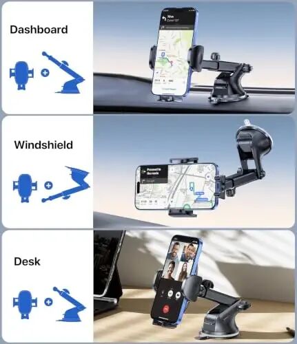 Miracase Phone Holders for Your Car Dashboard Windshield, [65+LBS Strongest Suction] Universal Long Arm Cell Phone Holder Automobile Cradle for iPhone 18 Pro Max 17 16 15 14 Android Garmin GPS - 2