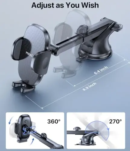 Miracase Phone Holders for Your Car Dashboard Windshield, [65+LBS Strongest Suction] Universal Long Arm Cell Phone Holder Automobile Cradle for iPhone 18 Pro Max 17 16 15 14 Android Garmin GPS - 6
