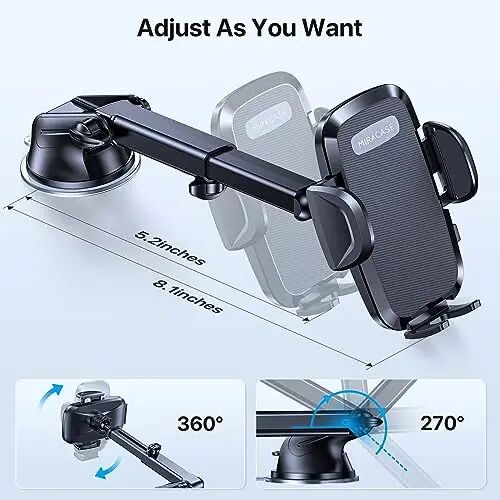 Miracase Phone Holders for Your Car, [Thick Case & Heavy Phone Friendly] Universal Cell Phone Car Mount, 3-in-1 Phone Mount for Car Dashboard Windshield Air Vent Fit for All Smartphones - 1