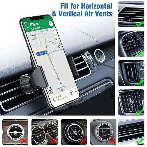 Miracase Phone Holders for Your Car with Metal Hook Clip, Air Vent Cell Phone Car Mount, Hands Free Universal Automobile Cradle Fit for iPhone Android and All Smartphones, Classic Black - 2