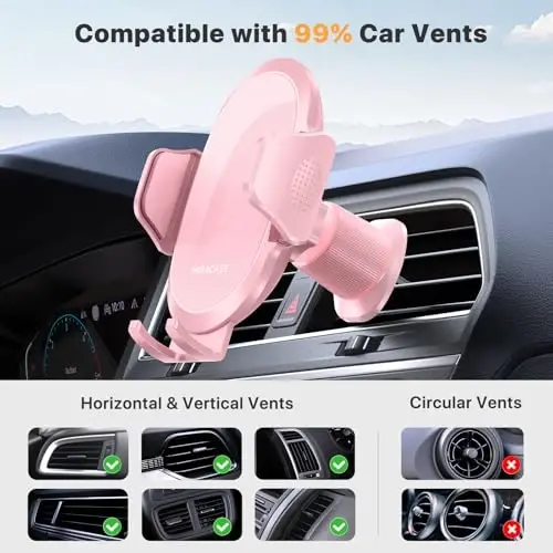 Miracase Phone Holders for Your Car with Metal Hook Clip, Cell Phone Mounts Air Vent Cell Phone Stand Car Mount, Universal Automobile Cradle Fit for iPhone Android and All Smartphones (Pink) - 5