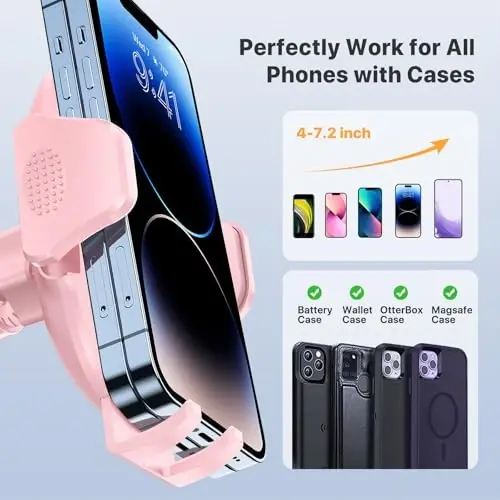 Miracase Phone Holders for Your Car with Metal Hook Clip, Cell Phone Mounts Air Vent Cell Phone Stand Car Mount, Universal Automobile Cradle Fit for iPhone Android and All Smartphones (Pink) - MIRACASE