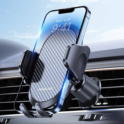 Miracase Phone Holders for Your Car with Newest Metal Hook Clip, Air Vent Cell Phone Car Mount, Universal Automobile Cradle Fit for iPhone Android and All Smartphones, Dark Black - 1