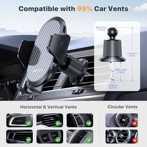 Miracase Phone Holders for Your Car with Newest Metal Hook Clip, Air Vent Cell Phone Car Mount, Universal Automobile Cradle Fit for iPhone Android and All Smartphones, Dark Black - 5