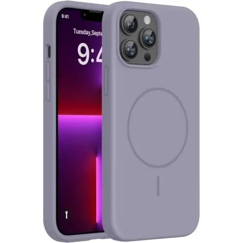 Miracase Silicone & Magnetic for iPhone 13 Pro Max Case, Lavender Gray | Compatible with MagSafe, Soft Microfiber Lining, Premium Silicone Cover Shockproof Drop Protection Phone Case for 13 Pro Max - 1