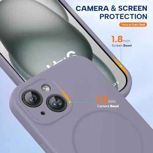 Miracase Silicone & Magnetic for iPhone 15 Plus Case, Lavender Gray | Compatible with MagSafe, Soft Microfiber Lining, Liquid Silicone Case Shockproof Drop Protection Phone Case for 15 Plus - 5