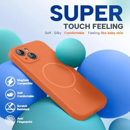 Miracase Silicone & Magnetic for iPhone 15 Plus Case, Orange | Compatible with MagSafe, Soft Microfiber Lining, Liquid Silicone Case Shockproof Drop Protection Phone Case for 15 Plus - 4