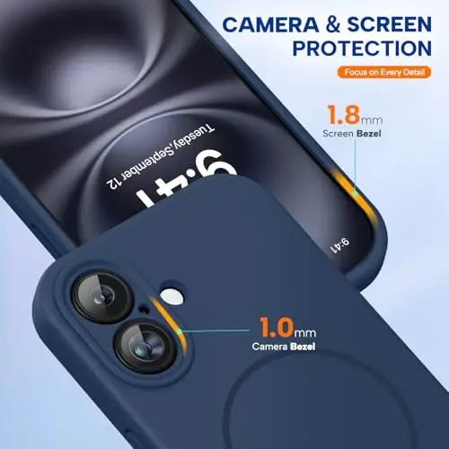 Miracase Совместим с чехлом для iPhone 16, [Мягкая подкладка из микрофибры, защищающая от царапин], Совместим с MagSafe, Чехол из жидкого силикона, Ударопрочный защитный чехол для 16, Темно-синий - 4