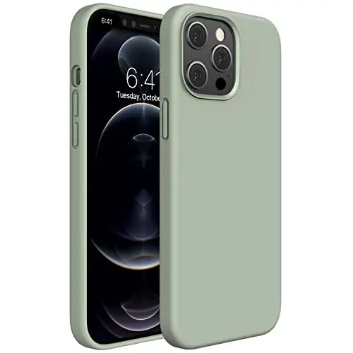 Miracase Совместим с iPhone 12 чехол и iPhone 12 Pro чехол, жидкий силиконовый гель резиновый полный корпус защита от ударов защита от падений чехол для iPhone 12/12 Pro 6.1 дюйм, патина зеленый - 1