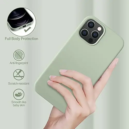 Miracase Совместим с iPhone 12 чехол и iPhone 12 Pro чехол, жидкий силиконовый гель резиновый полный корпус защита от ударов защита от падений чехол для iPhone 12/12 Pro 6.1 дюйм, патина зеленый - 3