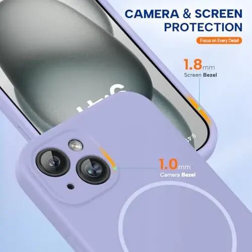 Miracase Совместимый с чехлом для iPhone 15, [Мягкая подкладка из микрофибры против царапин], Чехол из жидкого силикона, гелевый резиновый противоударный защитный чехол для телефона для iPhone 15, светло-фиолетовый - 6