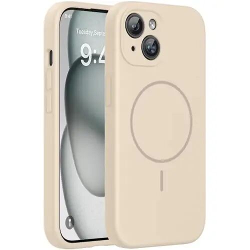 Miracase, совместимый с чехлом для iPhone 15, [мягкая подкладка из микрофибры, защищающая от царапин], чехол из жидкого силикона, гелевая резина, ударопрочный чехол для телефона с защитой от падений для iPhone 15, песочный - 1