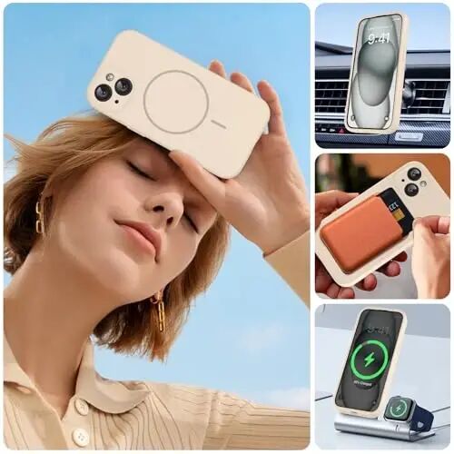 Miracase, совместимый с чехлом для iPhone 15, [мягкая подкладка из микрофибры, защищающая от царапин], чехол из жидкого силикона, гелевая резина, ударопрочный чехол для телефона с защитой от падений для iPhone 15, песочный - 6