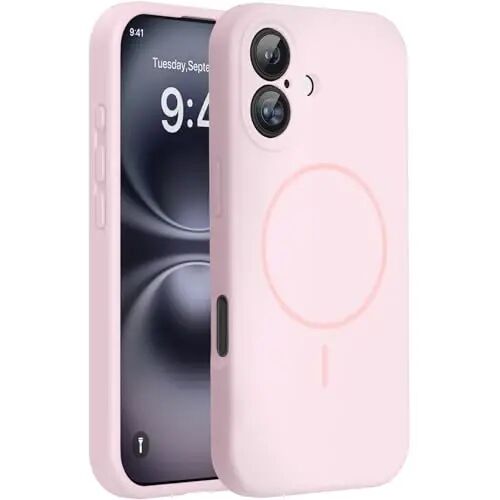 Miracase совместимый с чехлом для iPhone 16, [Мягкая подкладка из микрофибры, защищающая от царапин], совместимый с MagSafe, чехол из жидкого силикона, ударопрочный чехол для телефона с защитой от падений для 16, песочно-розовый - MIRACASE