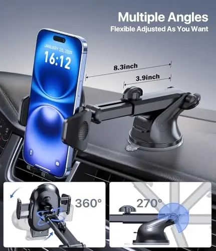 Miracase Telefon ushlagichlari sizning mashinangiz uchun, [Qalin g'ilof va og'ir telefon uchun mos] Universal mobil telefon mashina ushlagichi, 3-in-1 telefon ushlagichi mashina paneli uchun, barcha smartfonlar uchun mos keladigan shamollatish teshigi, to'q qora - 6