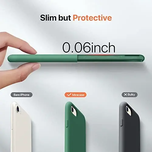 Miracase Ultra İnce Tasarım, iPhone SE 2022 (3. Nesil)/iPhone SE 2020 (2. Nesil)/iPhone 7/iPhone 8 ile Uyumlu Ekran Koruyuculu Kılıf, Çok Renkli Silikon Darbeye Dayanıklı Telefon Kılıfı (Akasya Yeşili) - 3