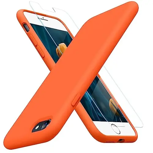 miracase Ultra Slim Designed for iPhone SE 2022(3rd Gen)/iPhone SE 2020(2nd Gen)/iPhone 7/iPhone 8 Case with Screen Protector, Multi-Color Silicone Shockproof Phone Case(Orange) - 1