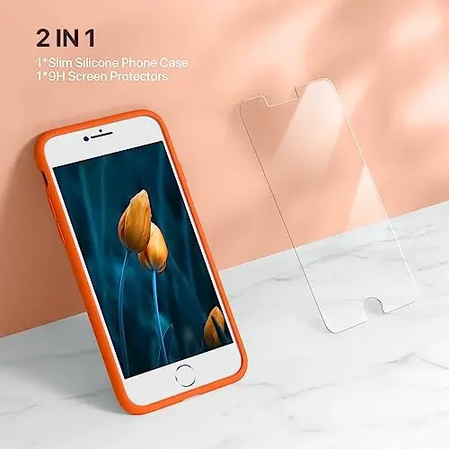 miracase Ultra Slim Designed for iPhone SE 2022(3rd Gen)/iPhone SE 2020(2nd Gen)/iPhone 7/iPhone 8 Case with Screen Protector, Multi-Color Silicone Shockproof Phone Case(Orange) - 2