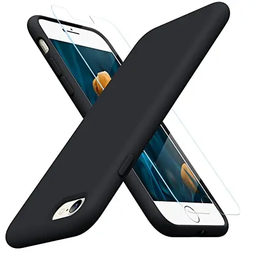 miracase Ultra Slim Designed for iPhone SE 2022(3rd Gen)/iPhone SE 2020(2nd Gen)/iPhone 7/iPhone 8 Case with Screen Protector, Multi-Color Silicone Shockproof Phone Case(Black) 