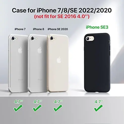 Miracase Ultra İnce Tasarımlı iPhone SE 2022(3. Nesil)/iPhone SE 2020(2. Nesil)/iPhone 7/iPhone 8 Kılıfı, Ekran Koruyuculu, Çok Renkli Silikon Darbeye Dayanıklı Telefon Kılıfı (Siyah) 