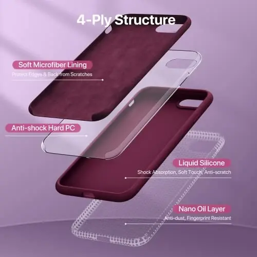 Miracase Ultra Slim Designed for iPhone SE Case 2022(3rd Gen)/iPhone SE 2020 Case(2nd Gen)/iPhone 7 Case/iPhone 8 Case with Screen Protector, Multi-Color Silicone Shockproof Phone Case(Wine Red) 