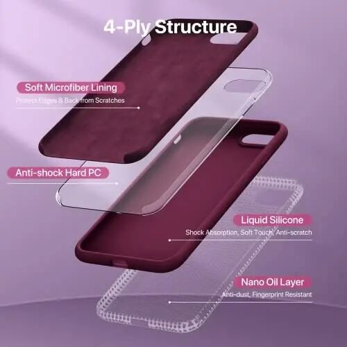 Miracase Ultra Slim Designed for iPhone SE Case 2022(3rd Gen)/iPhone SE 2020 Case(2nd Gen)/iPhone 7 Case/iPhone 8 Case with Screen Protector, Multi-Color Silicone Shockproof Phone Case(Wine Red) - 1