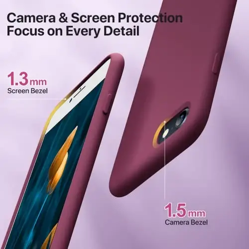 miracase Ultra Slim Designed for iPhone SE Case 2022(3rd Gen)/iPhone SE 2020 Case(2nd Gen)/iPhone 7 Case/iPhone 8 Case with Screen Protector, Multi-Color Silicone Shockproof Phone Case(Wine Red) - 4