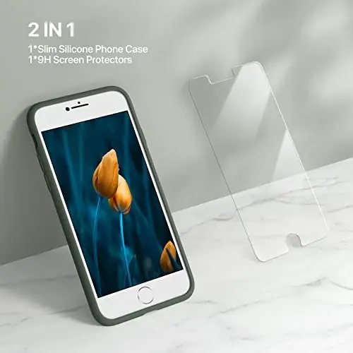 Miracase Ultra Slim чехол для iPhone SE 2022 (3-го поколения) / iPhone SE 2020 (2-го поколения) / iPhone 7 / iPhone 8 с защитной пленкой для экрана, разноцветный силиконовый ударопрочный чехол для телефона (темно-зеленый) - 3