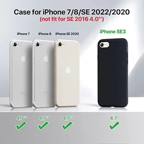 Miracase Ultra Slim Designed for iPhone SE 2022(3rd Gen)/iPhone SE 2020(2nd Gen)/iPhone 7/iPhone 8 Case with Screen Protector, Multi-Color Silicone Shockproof Phone Case(Black) - 1