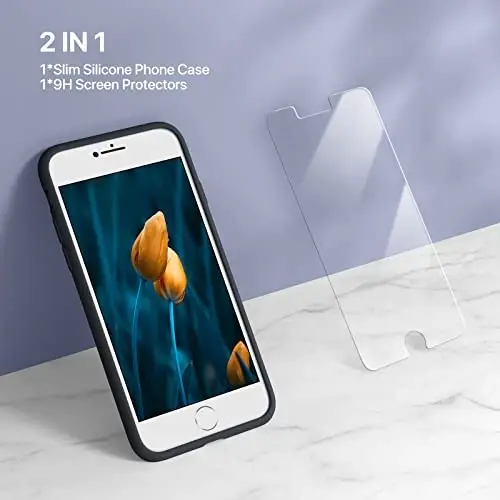 Miracase Ultra Slim Designed for iPhone SE 2022(3rd Gen)/iPhone SE 2020(2nd Gen)/iPhone 7/iPhone 8 Case with Screen Protector, Multi-Color Silicone Shockproof Phone Case(Black) - 2