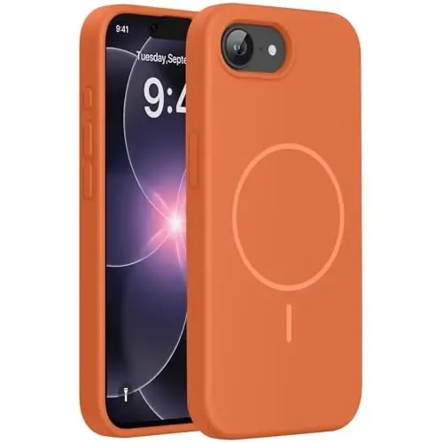 Miracase Magnetic for iPhone 17e Case & iPhone 16e Case, [Soft Anti-Scratch Microfiber Lining], Compatible with MagSafe, Silicone Shockproof Protection Phone Case for iPhone 17e/16e, Orange - 1