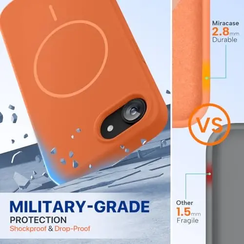 Miracase Magnetic for iPhone 17e Case & iPhone 16e Case, [Soft Anti-Scratch Microfiber Lining], Compatible with MagSafe, Silicone Shockproof Protection Phone Case for iPhone 17e/16e, Orange - MIRACASE (1)