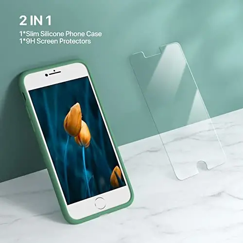 Miracase Ultra Slim Designed for iPhone SE Case 2022(3rd Gen)/iPhone SE 2020 Case(2nd Gen)/iPhone 7 Case/iPhone 8 Case with Screen Protector, Multi-Color Silicone Shockproof Phone Case(Acacia Green) - MIRACASE (1)