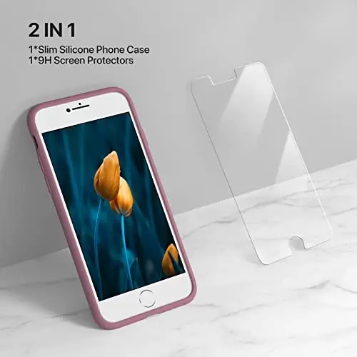 Miracase Ultra Slim Designed for iPhone SE Case 2022(3rd Gen)/iPhone SE 2020 Case(2nd Gen)/iPhone 7 Case/iPhone 8 Case with Screen Protector, Multi-Color Silicone Shockproof Phone Case(Blackcurrant) - 2