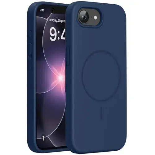 Miracase Magnetic for iPhone 17e Case & iPhone 16e Case, [Soft Anti-Scratch Microfiber Lining], Compatible with MagSafe, Silicone Shockproof Protection Phone Case for iPhone 17e/16e, Dark Blue 
