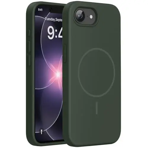Miracase Magnetic for iPhone 17e Case & iPhone 16e Case, [Soft Anti-Scratch Microfiber Lining], Compatible with MagSafe, Silicone Shockproof Protection Phone Case for iPhone 17e/16e, Dark Green - 1