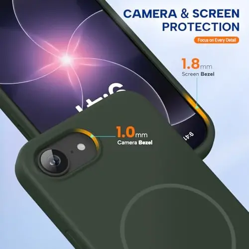 Miracase Magnetic for iPhone 17e Case & iPhone 16e Case, [Soft Anti-Scratch Microfiber Lining], Compatible with MagSafe, Silicone Shockproof Protection Phone Case for iPhone 17e/16e, Dark Green - 4