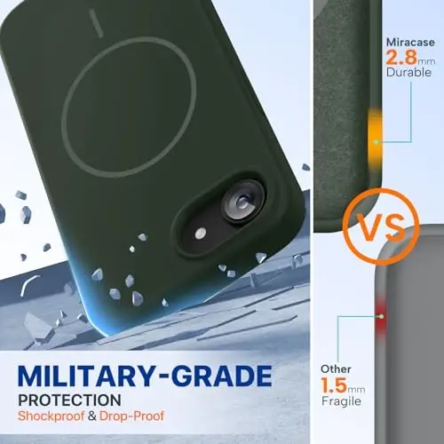 Miracase Magnetic for iPhone 17e Case & iPhone 16e Case, [Soft Anti-Scratch Microfiber Lining], Compatible with MagSafe, Silicone Shockproof Protection Phone Case for iPhone 17e/16e, Dark Green - MIRACASE (1)