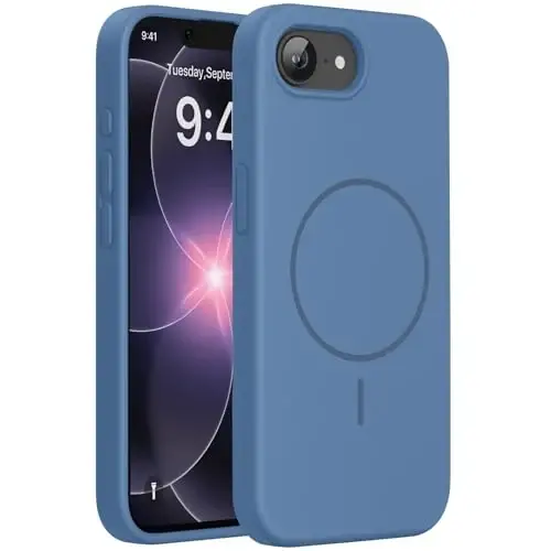 Miracase Magnetic for iPhone 17e Case & iPhone 16e Case, [Soft Anti-Scratch Microfiber Lining], Compatible with MagSafe, Silicone Shockproof Protection Phone Case for iPhone 17e/16e, Glass Blue 