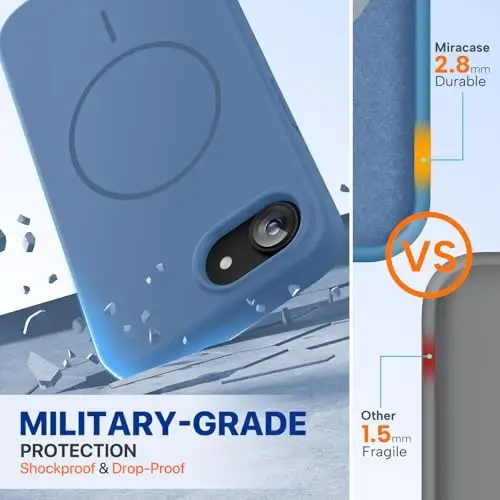 Miracase Magnetic for iPhone 17e Case & iPhone 16e Case, [Soft Anti-Scratch Microfiber Lining], Compatible with MagSafe, Silicone Shockproof Protection Phone Case for iPhone 17e/16e, Glass Blue - MIRACASE (1)