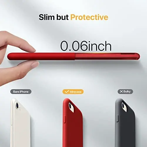 Miracase Ultra Slim Designed for iPhone SE Case 2022(3rd Gen)/iPhone SE 2020 Case(2nd Gen)/iPhone 7 Case/iPhone 8 Case with Screen Protector, Multi-Color Silicone Shockproof Phone Case(Glossy Red) - 3