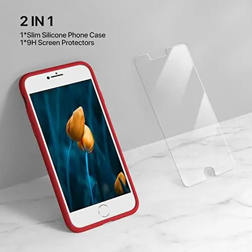 Miracase Ultra Slim Designed for iPhone SE Case 2022(3rd Gen)/iPhone SE 2020 Case(2nd Gen)/iPhone 7 Case/iPhone 8 Case with Screen Protector, Multi-Color Silicone Shockproof Phone Case(Glossy Red) - 2